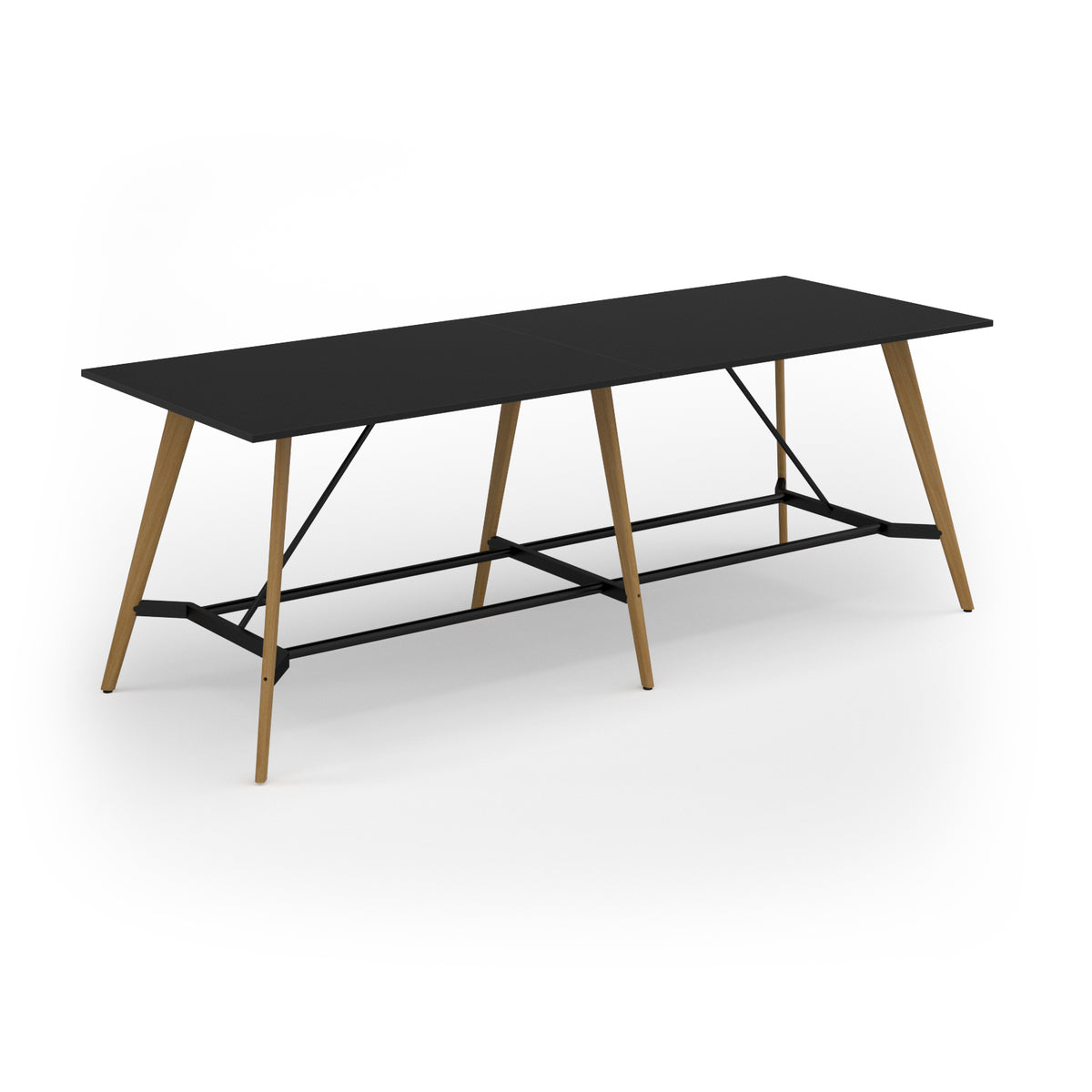 Unity poseur height worktable 3200w x 1200d with 4x solid oak legs, top in black - view 1