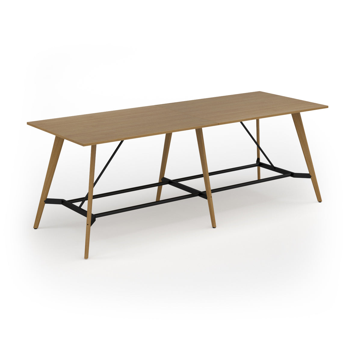 Unity poseur height worktable 3200w x 1200d with 4x solid oak legs, top in oak - view 1