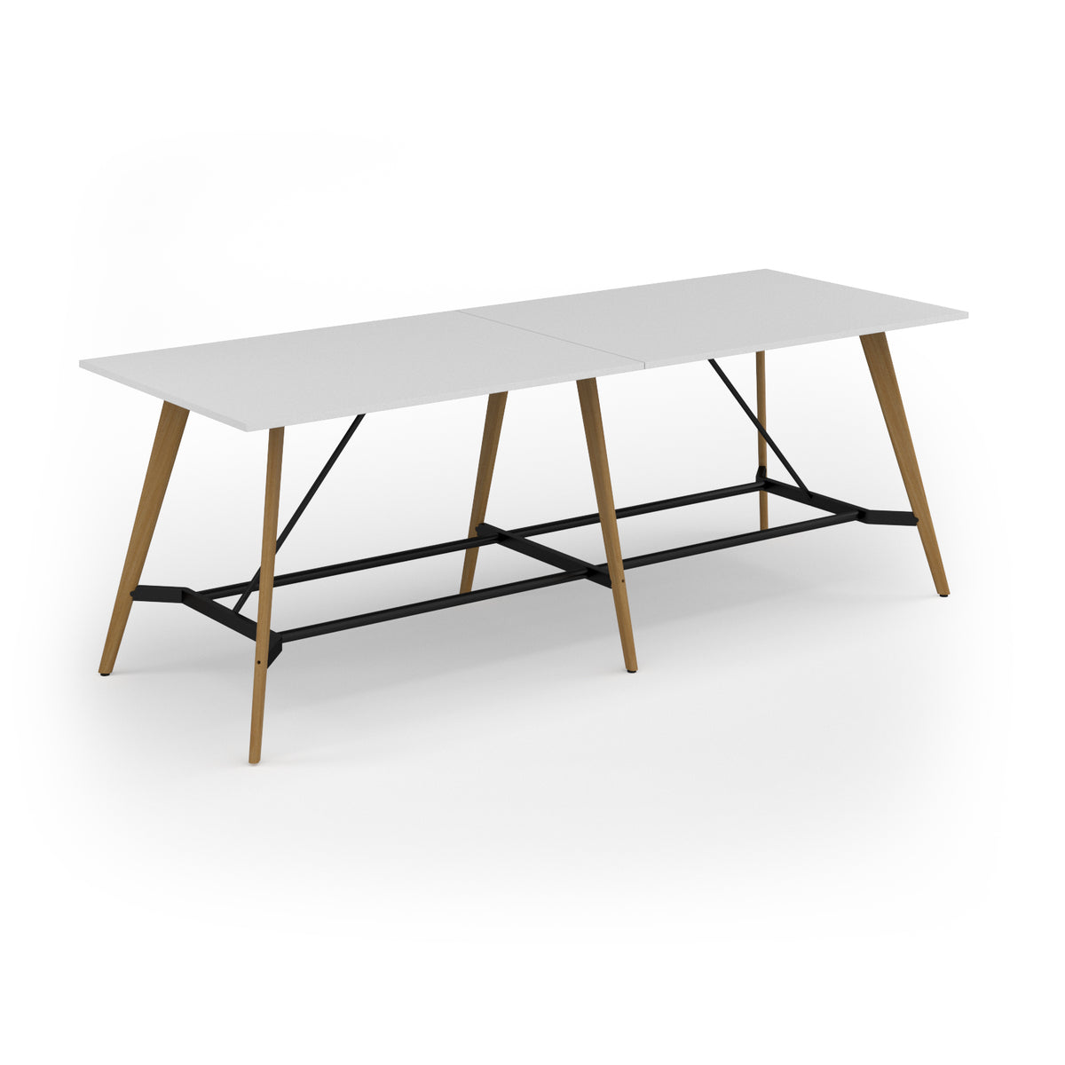 Unity poseur height worktable 3200w x 1200d with 4x solid oak legs, top in white - view 1