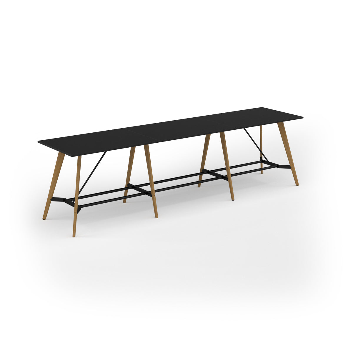 Unity poseur height worktable 4200w x 1000d with 4x solid oak legs, top in black - view 1