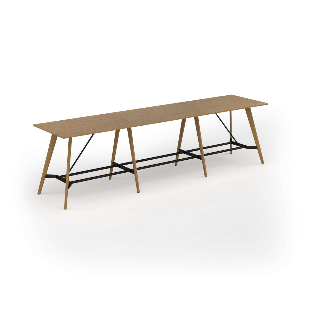 Unity poseur height worktable 4200w x 1000d with 4x solid oak legs, top in oak - view 1