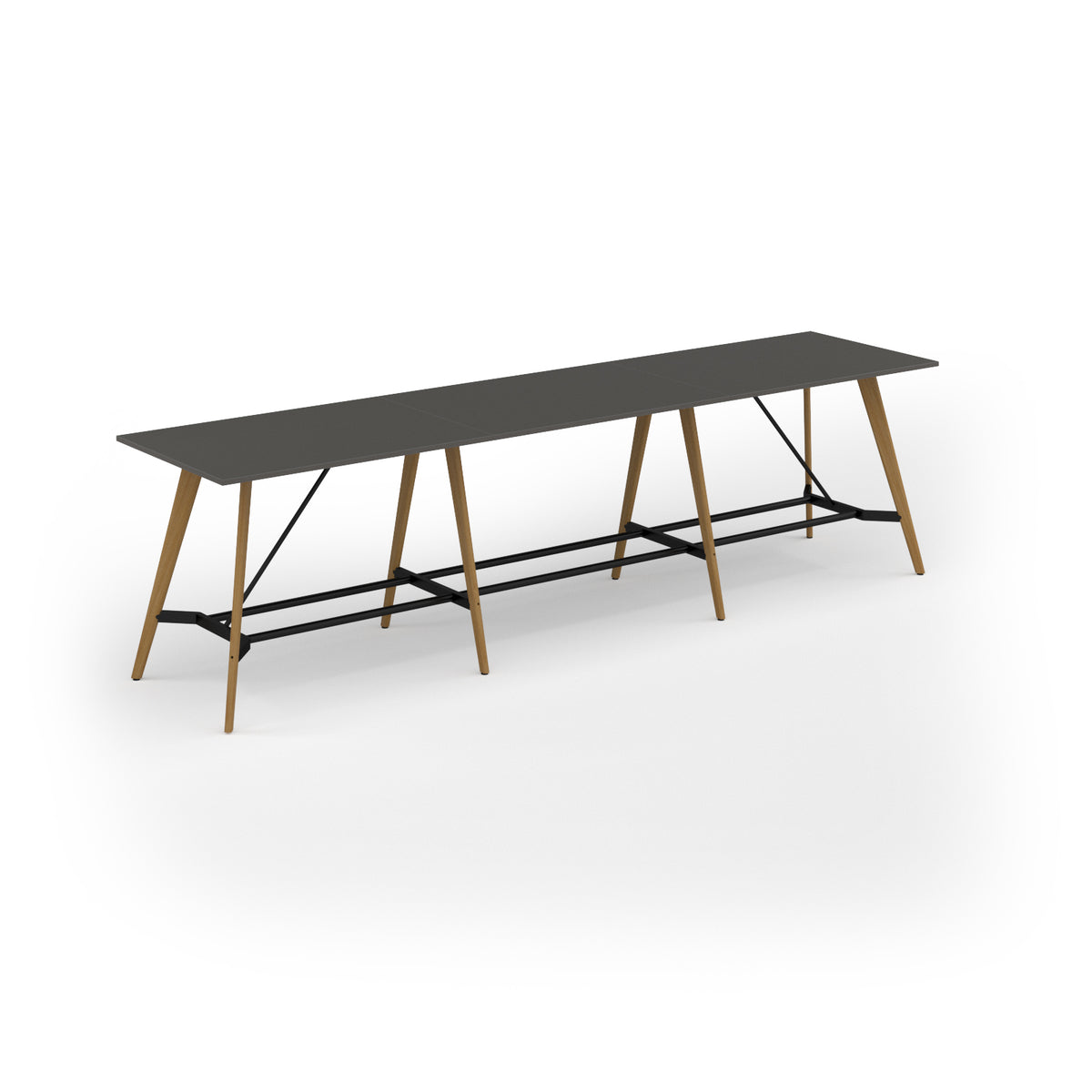 Unity poseur height worktable 4200w x 1000d with 4x solid oak legs, top in onyx grey - view 1