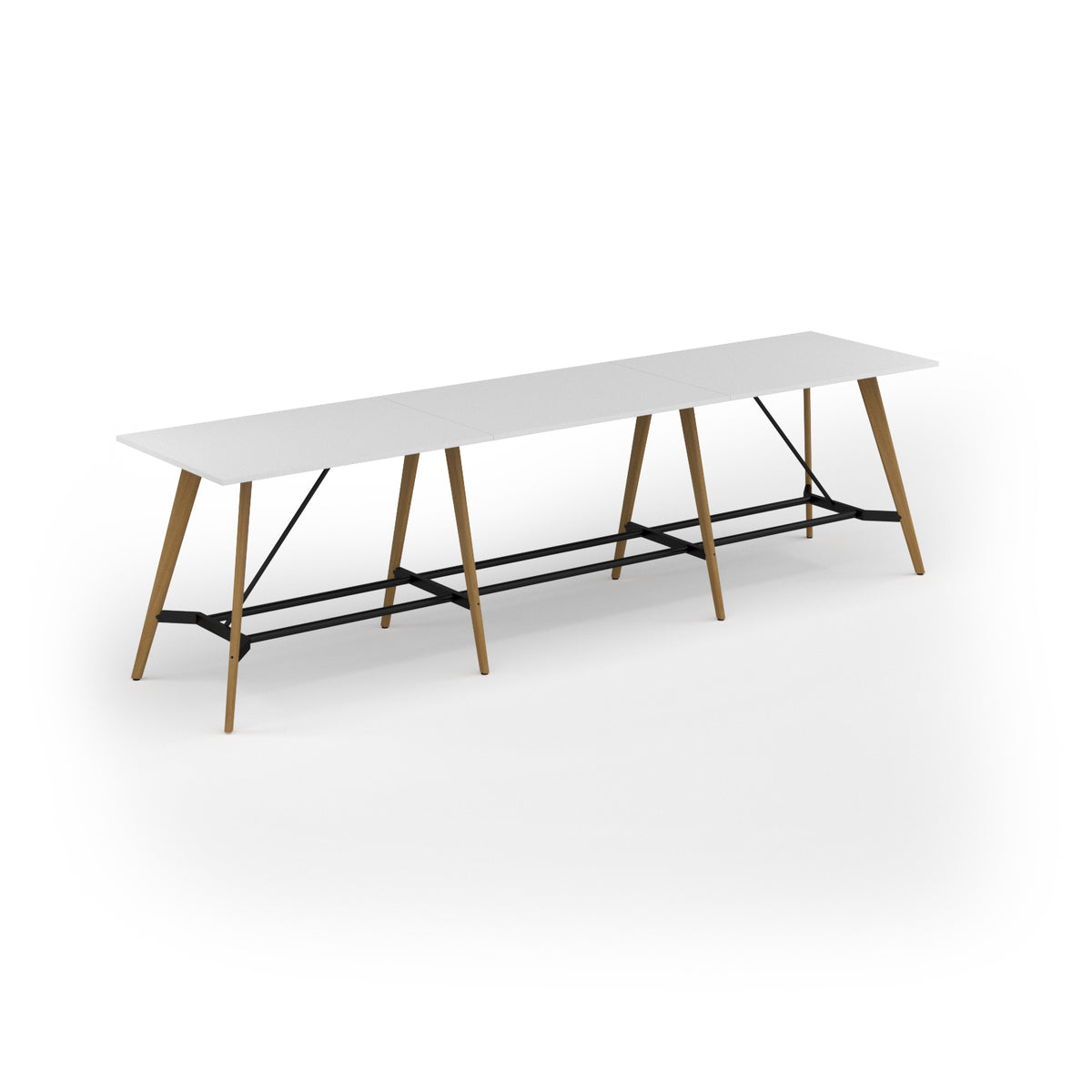 Unity poseur height worktable 4200w x 1000d with 4x solid oak legs, top in white - view 1