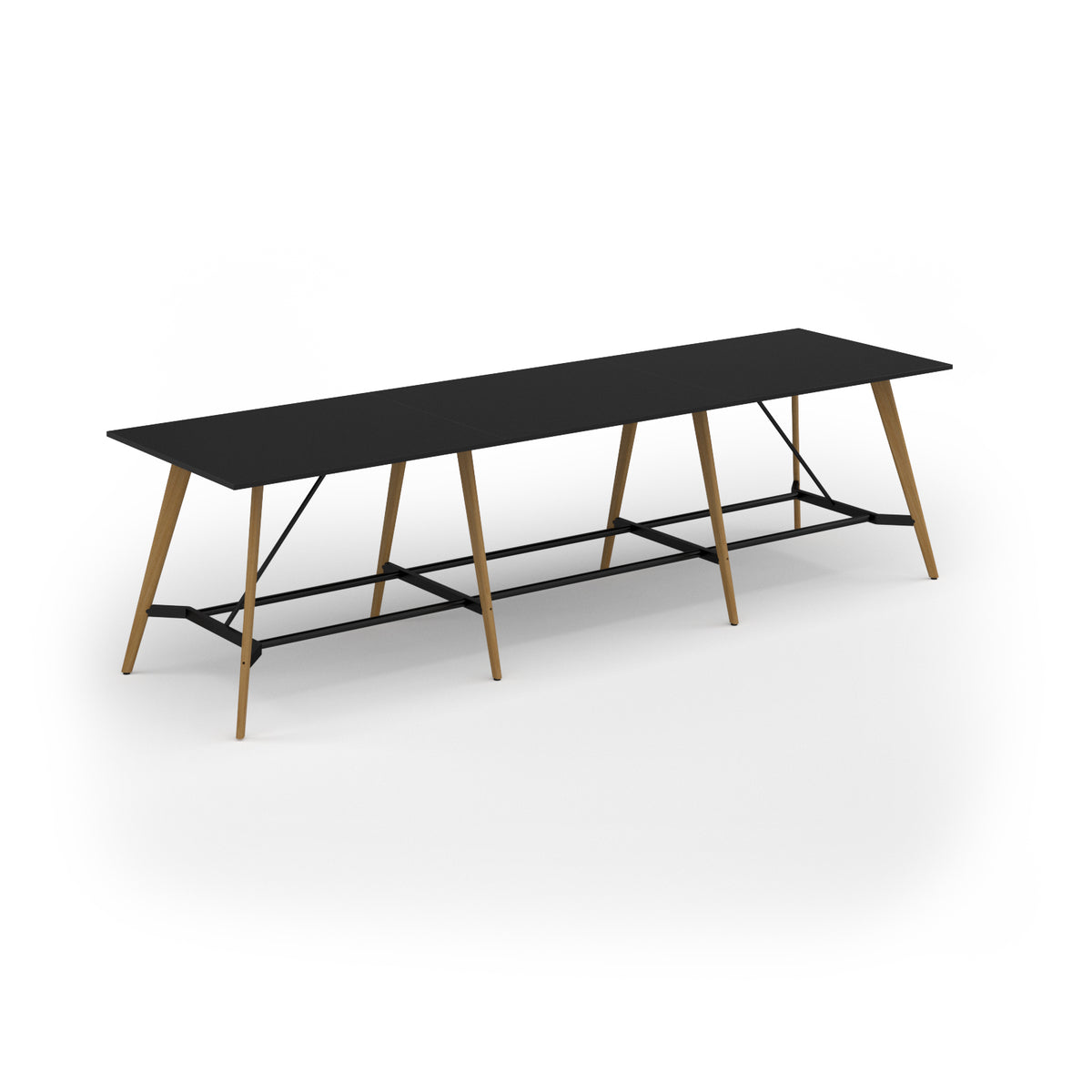 Unity poseur height worktable 4200w x 1200d with 4x solid oak legs, top in black - view 1