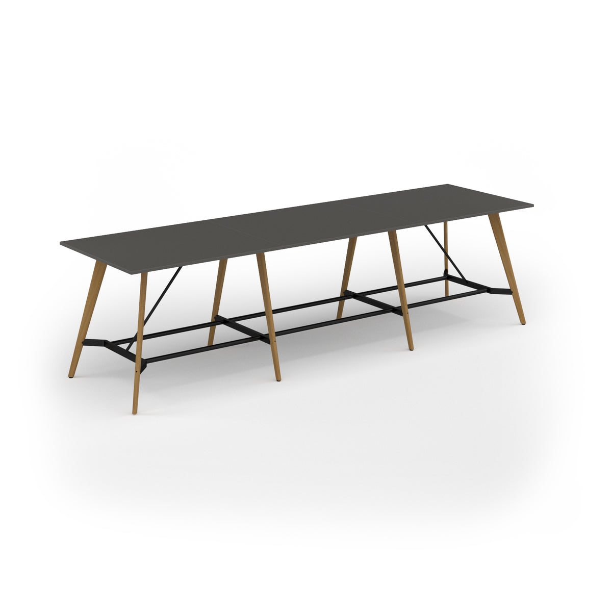 Unity poseur height worktable 4200w x 1200d with 4x solid oak legs, top in onyx grey - view 1