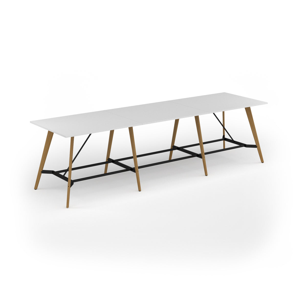 Unity poseur height worktable 4200w x 1200d with 4x solid oak legs, top in white - view 1