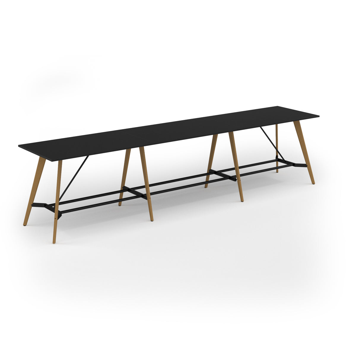 Unity poseur height worktable 4800w x 1000d with 4x solid oak legs, top in black - view 1
