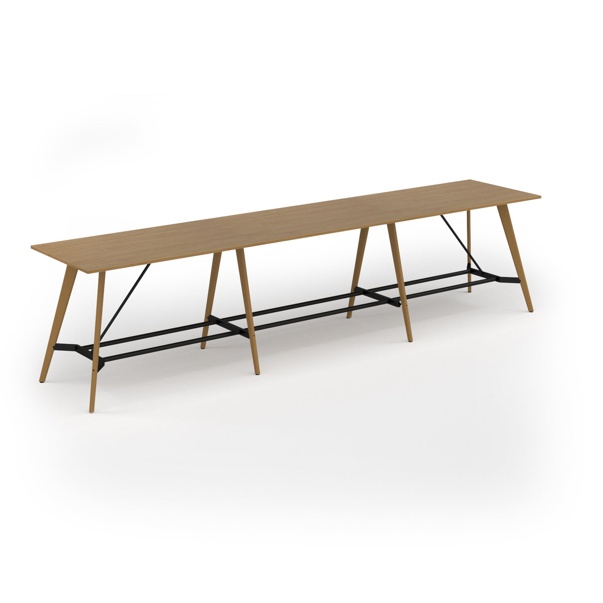 Unity poseur height worktable 4800w x 1000d with 4x solid oak legs, top in oak - view 1