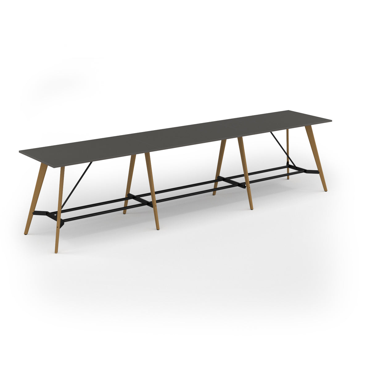 Unity poseur height worktable 4800w x 1000d with 4x solid oak legs, top in onyx grey - view 1