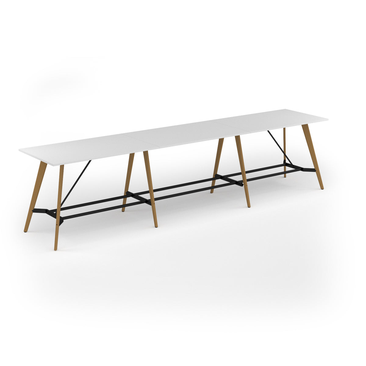 Unity poseur height worktable 4800w x 1000d with 4x solid oak legs, top in white - view 1