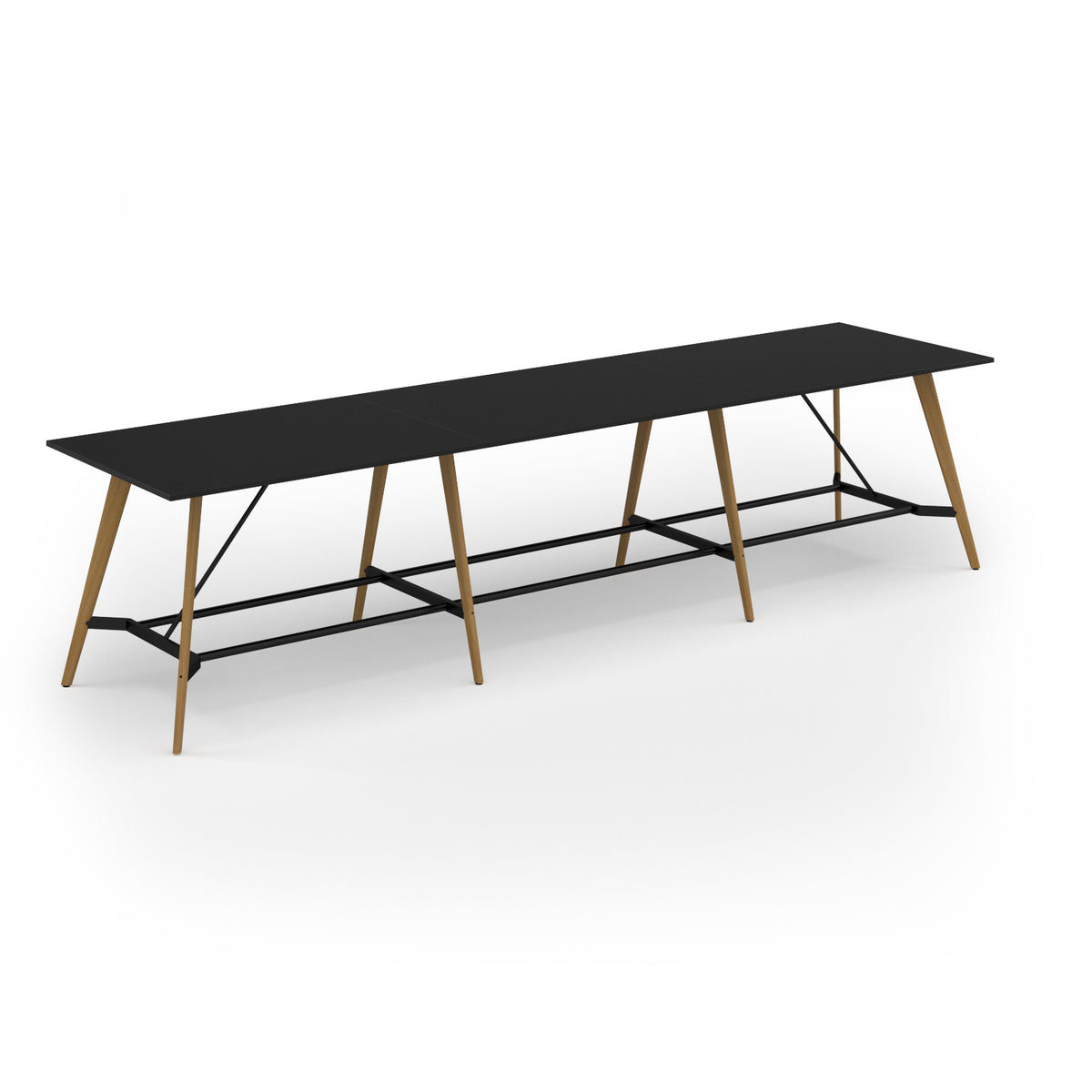 Unity poseur height worktable 4800w x 1200d with 4x solid oak legs, top in black - view 1