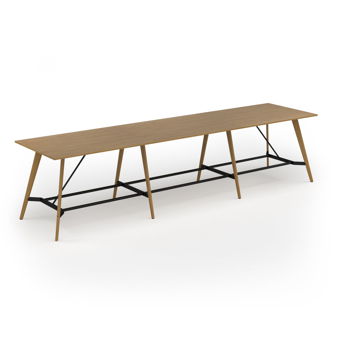 Unity poseur height worktable 4800w x 1200d with 4x solid oak legs, top in oak - view 1
