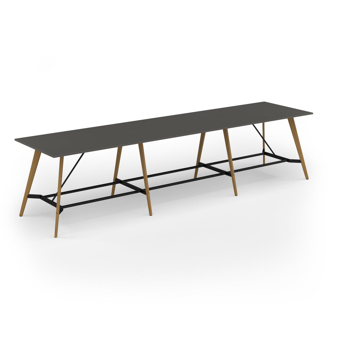 Unity poseur height worktable 4800w x 1200d with 4x solid oak legs, top in onyx grey - view 1