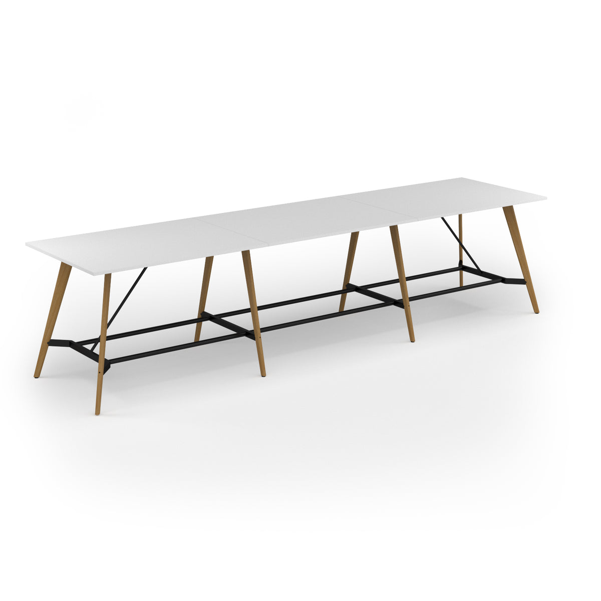 Unity poseur height worktable 4800w x 1200d with 4x solid oak legs, top in white - view 1