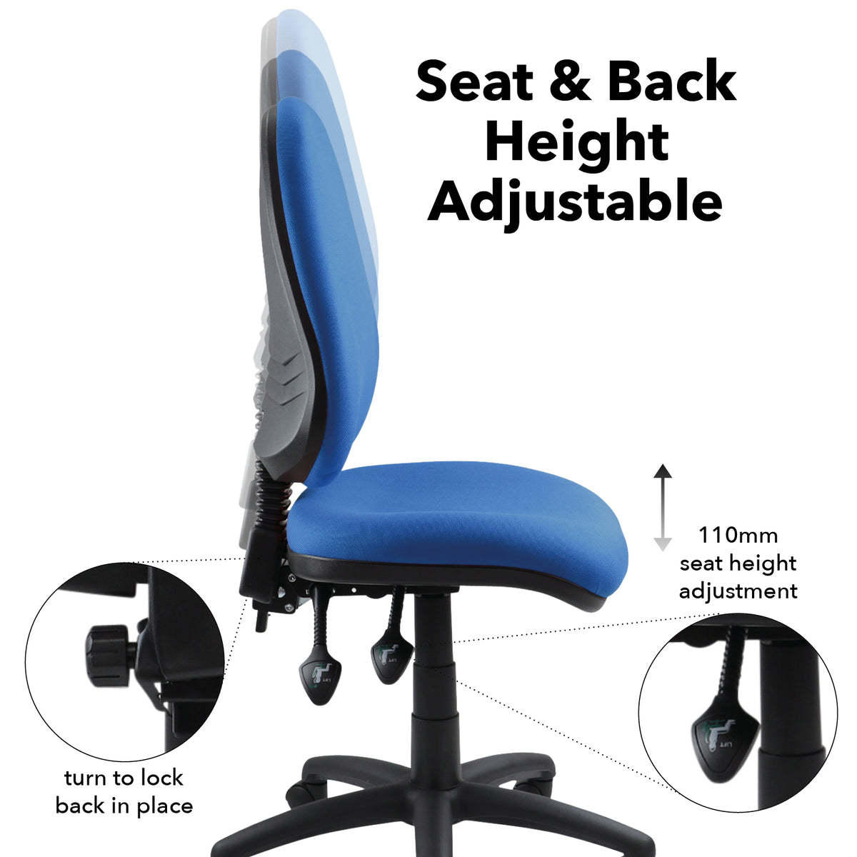 Vantage 100 2 lever PCB operators chair with no arms - blue - view 3