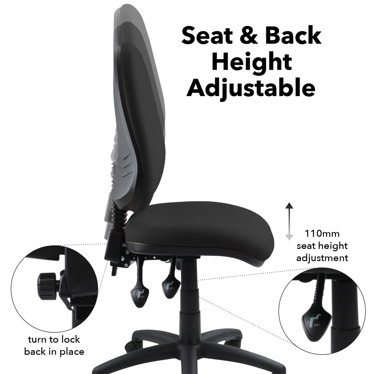 Vantage 200 3 lever asynchro operators chair with no arms - black - view 3