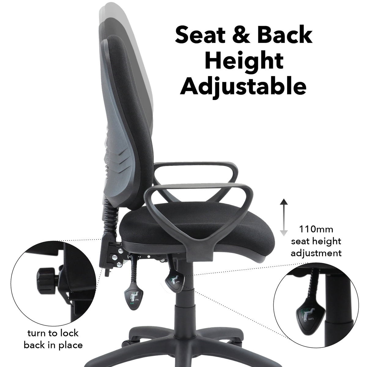 Vantage 200 3 lever asynchro operators chair with fixed arms - black - view 3