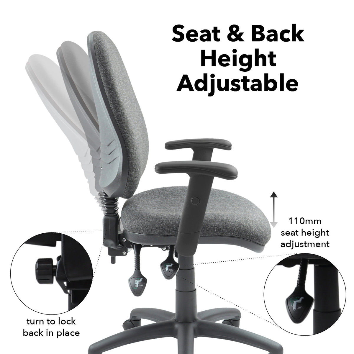 Vantage 200 3 lever asynchro operators chair with adjustable arms - charcoal - view 3