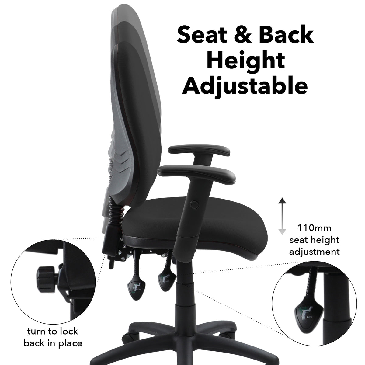 Vantage 200 3 lever asynchro operators chair with adjustable arms - black - view 3