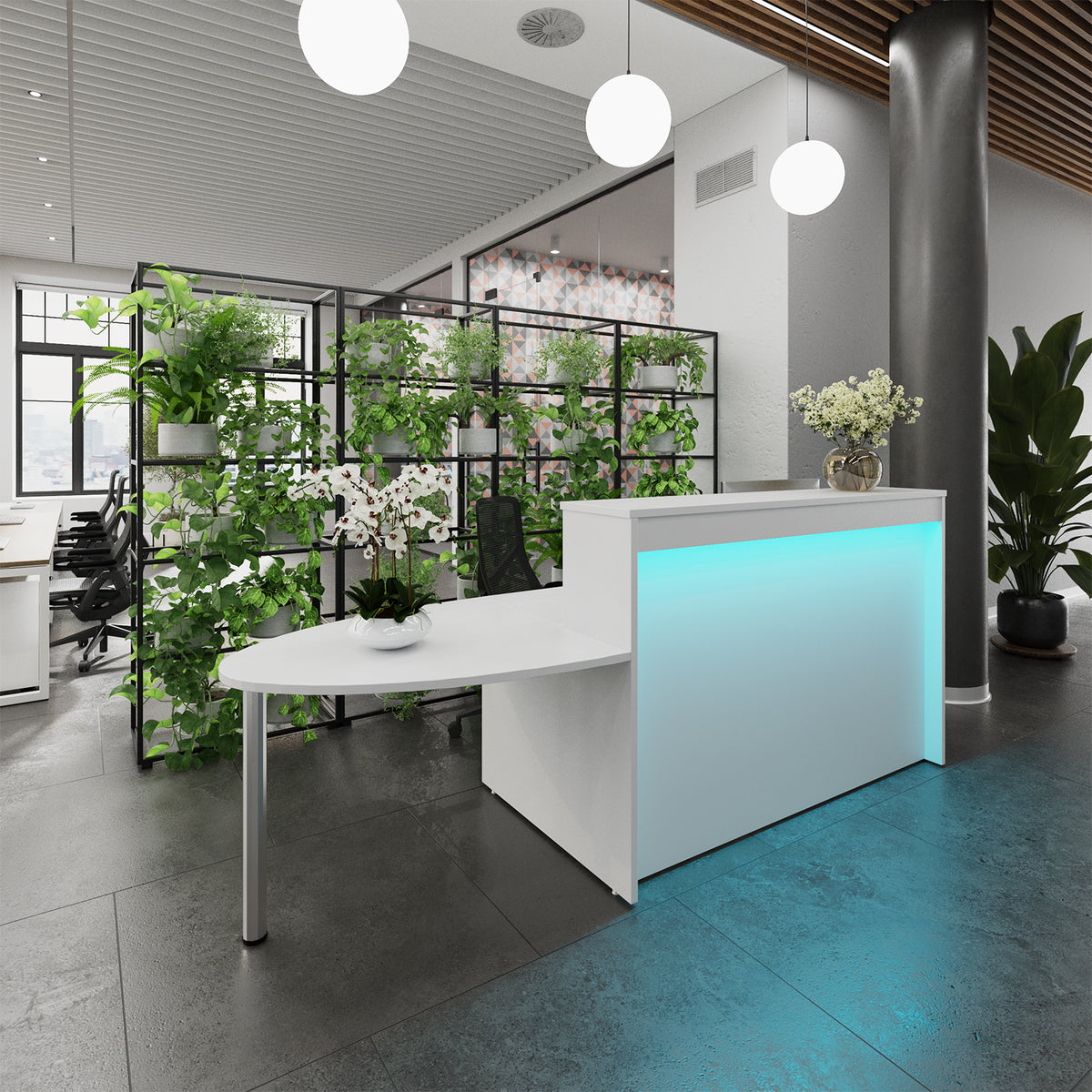Welcome reception desk 1462mm wide - white with Beech tops - view 2