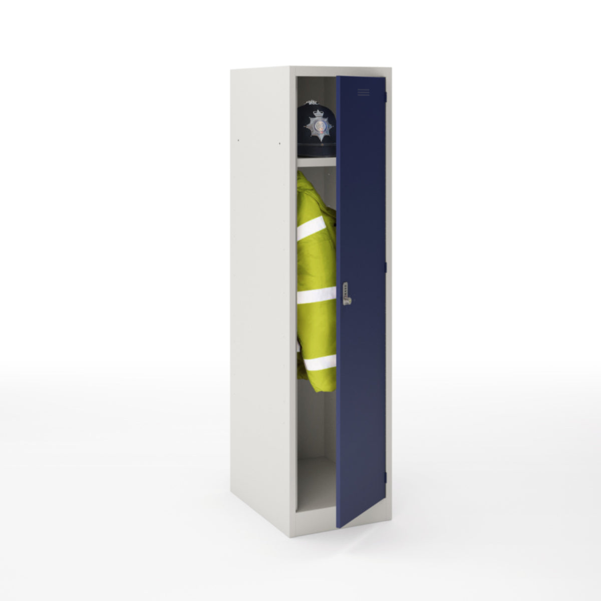 Steel police locker with 1 shelf and 1 coat rail - grey with blue door - view 3