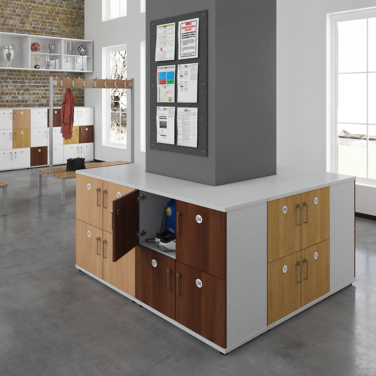 Wooden storage lockers 4 door - white with Beech doors - view 4