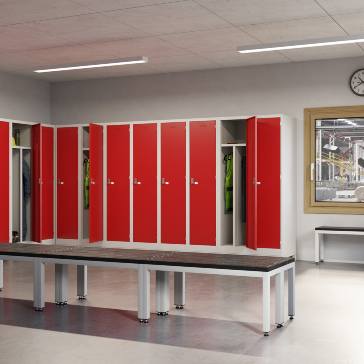 Steel clean and dirty locker with 1 shelf - grey with blue door - view 2