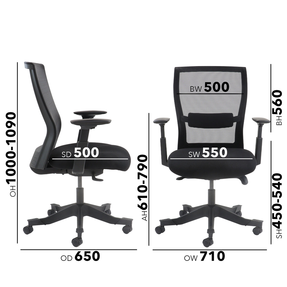 Yasmin mesh back operator chair with black fabric seat and black mesh back - view 2