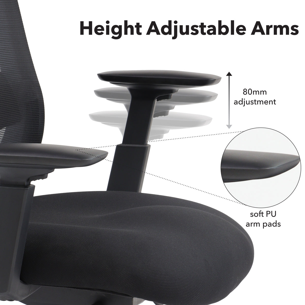 Yasmin mesh back operator chair with black fabric seat and black mesh back - view 5