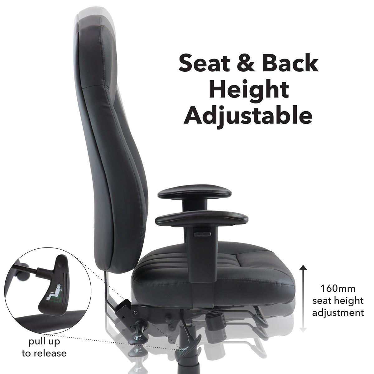 Zeus high back 24hr task chair - black bonded leather - view 2