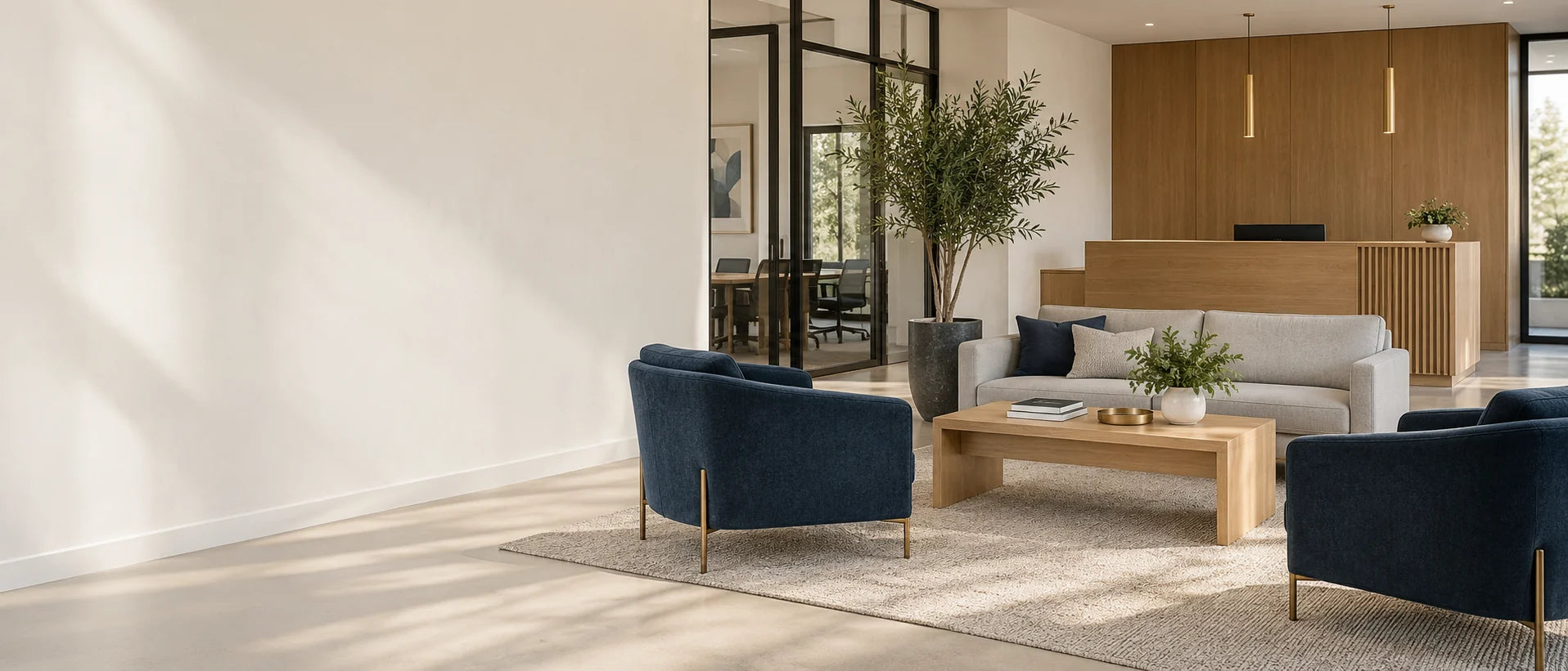 A welcoming reception area with soft seating